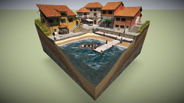Cudillero Diorama Bake 3D Model